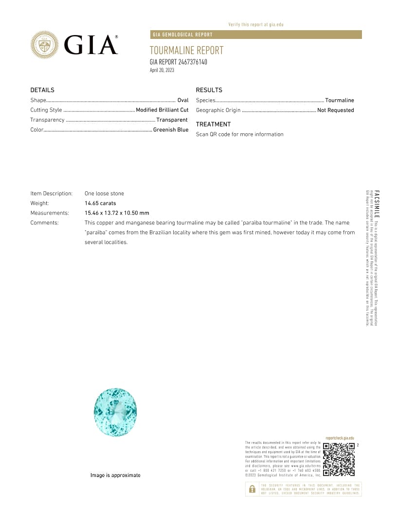 Paraiba Tourmaline 14.65 ct