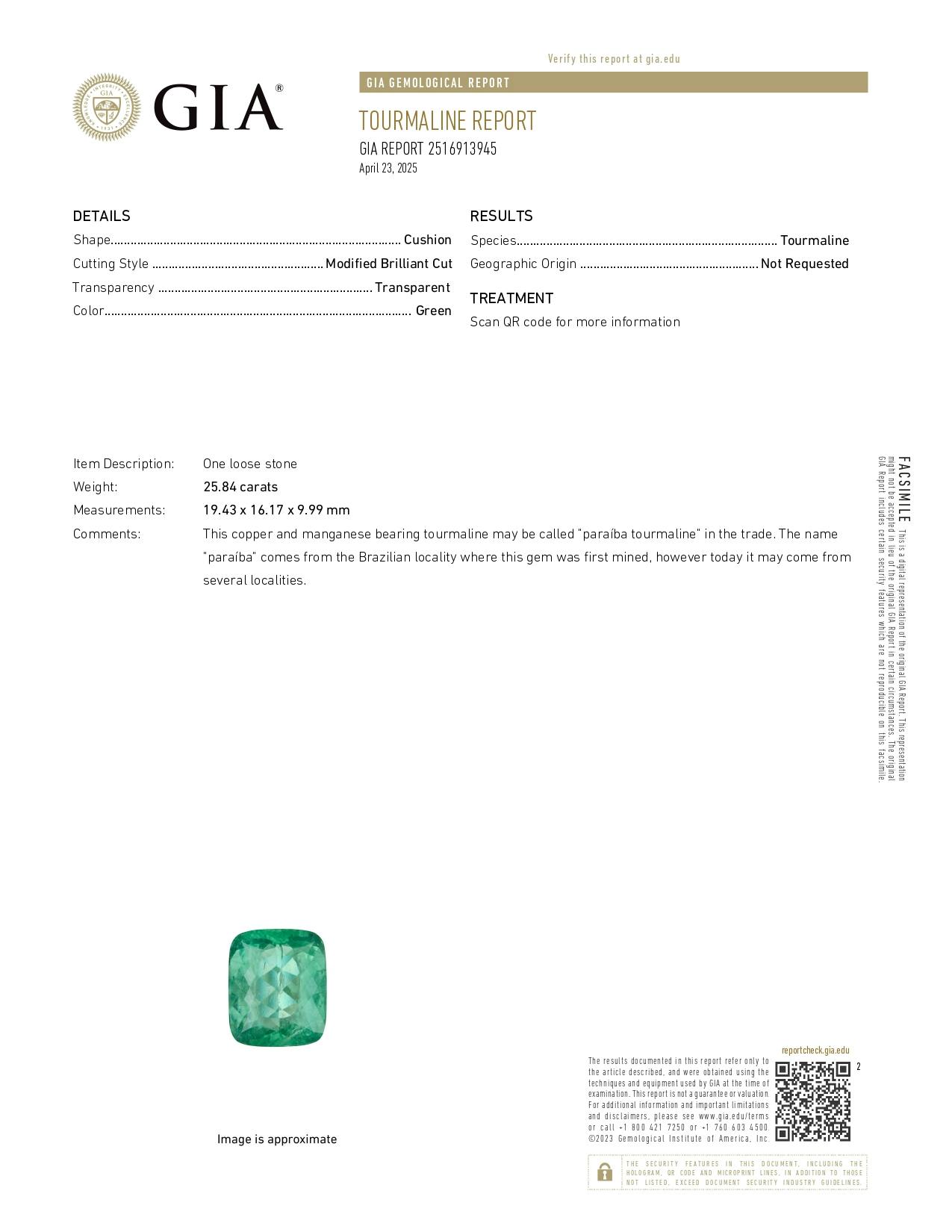 Paraiba Tourmaline 25.84 ct