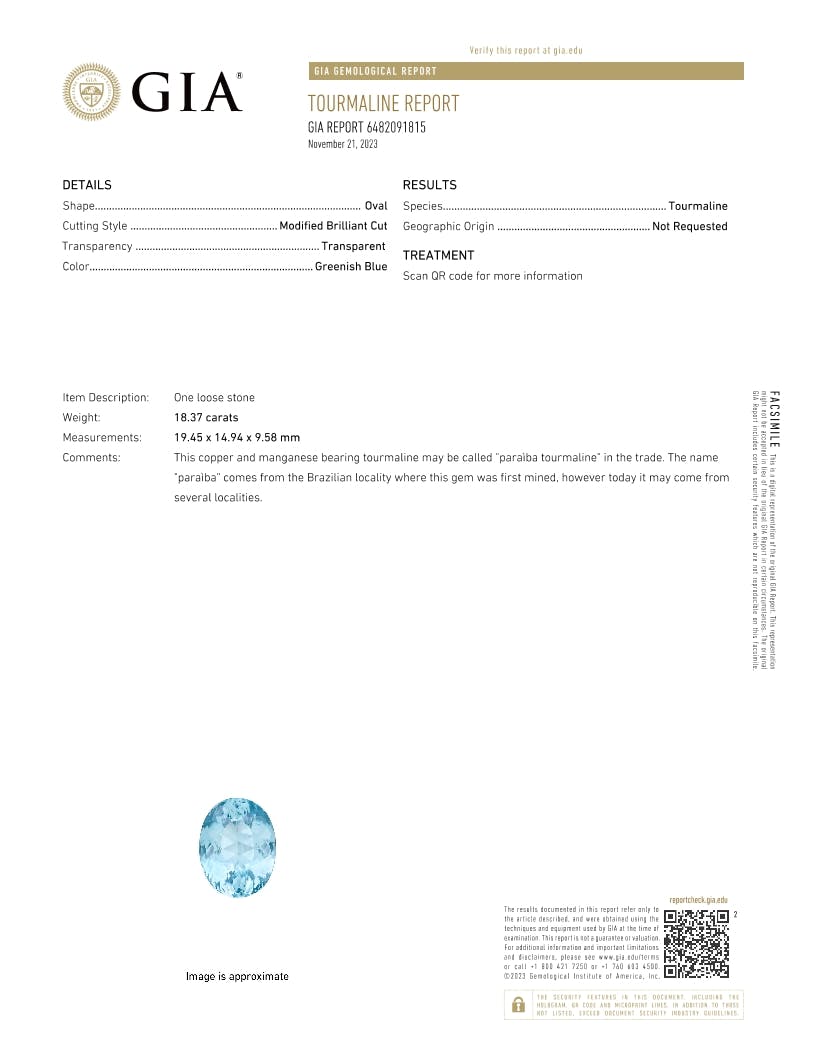 Paraiba Tourmaline 18.37 ct