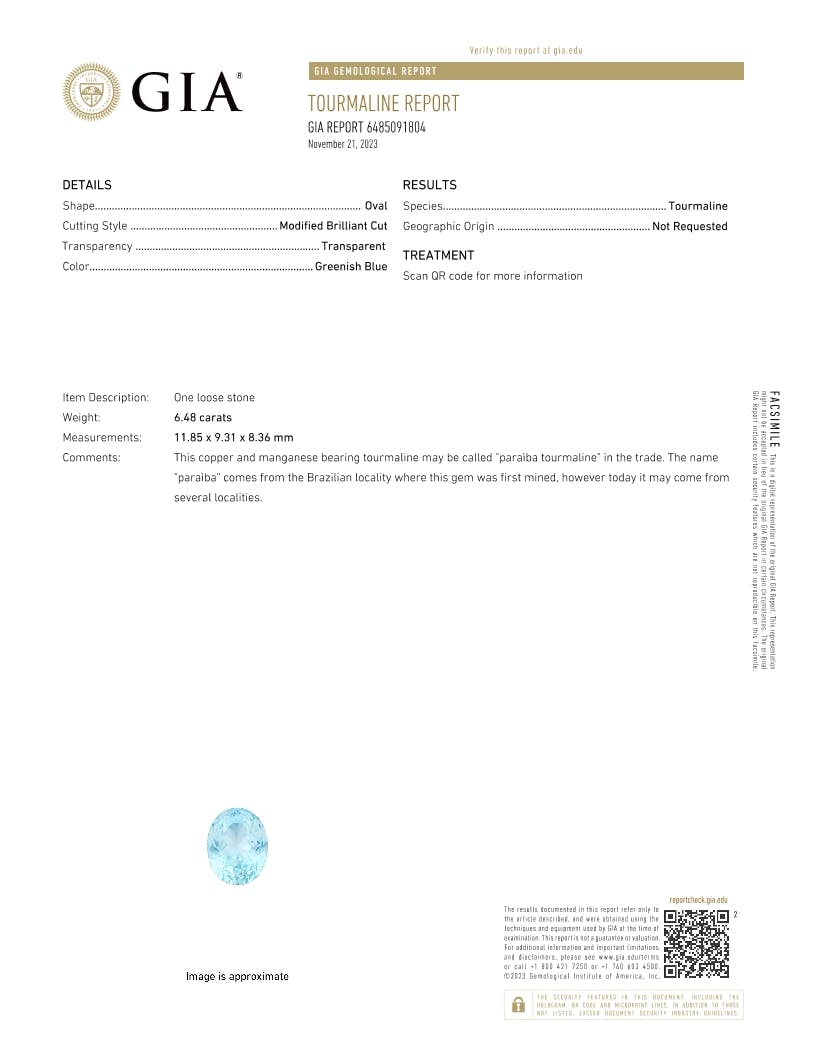 Paraiba Tourmaline 6.48 ct