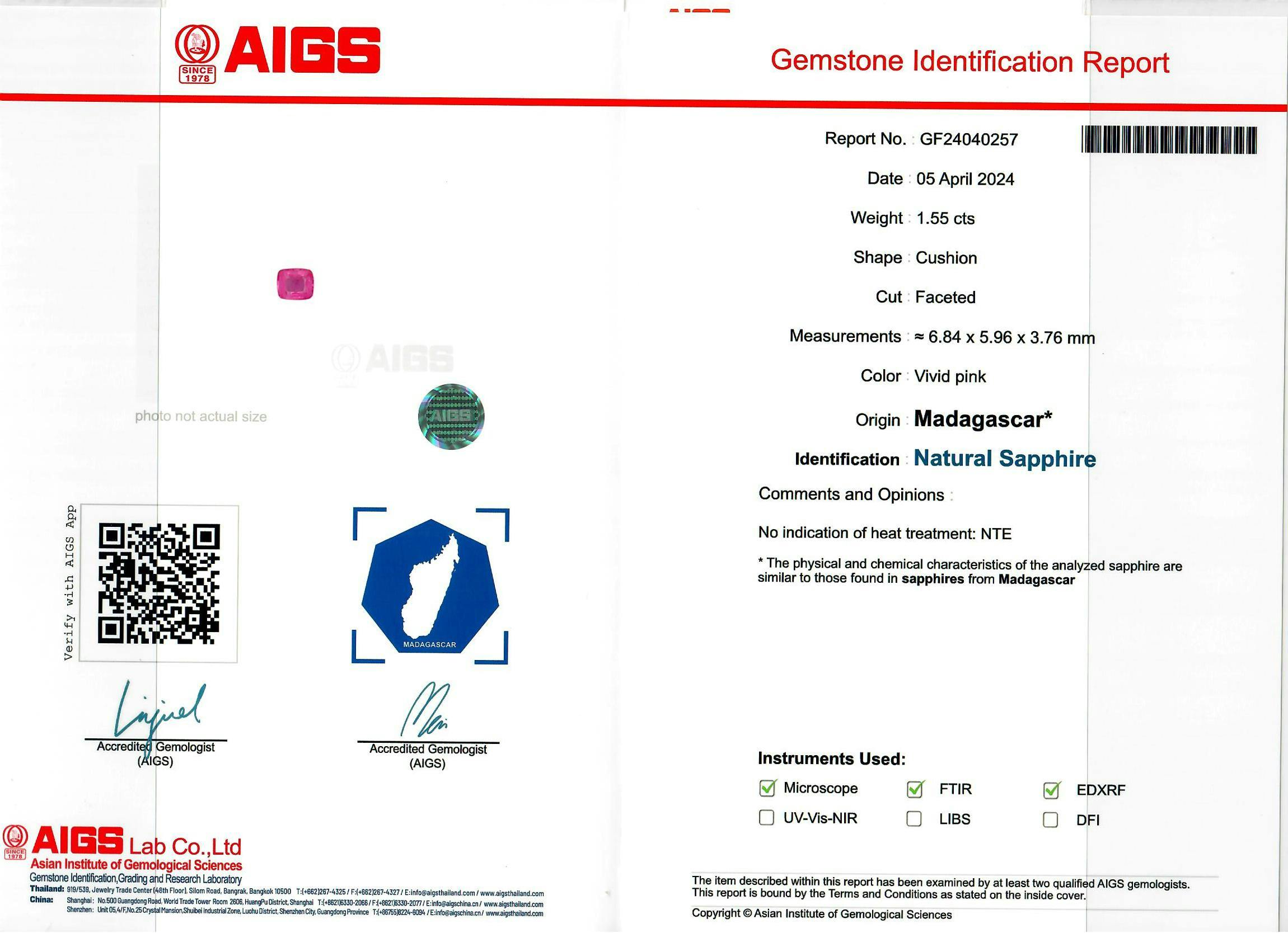 Pink Sapphire 1.55 ct