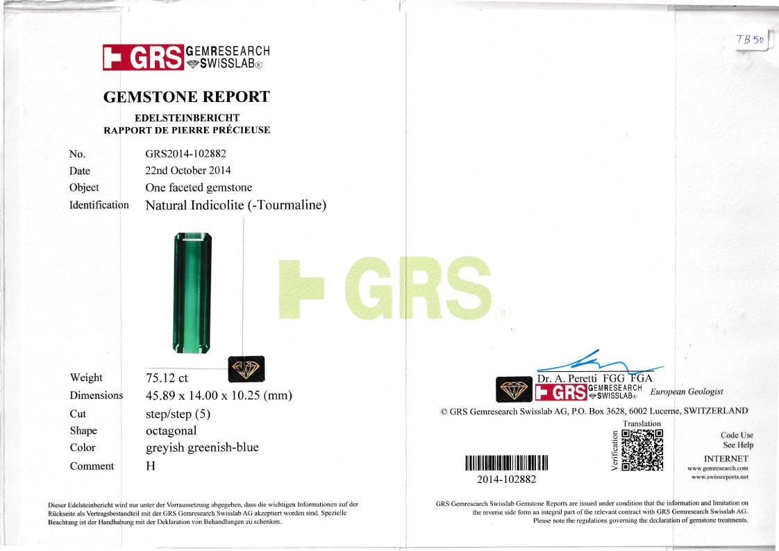 Blue Tourmaline 75.12 ct