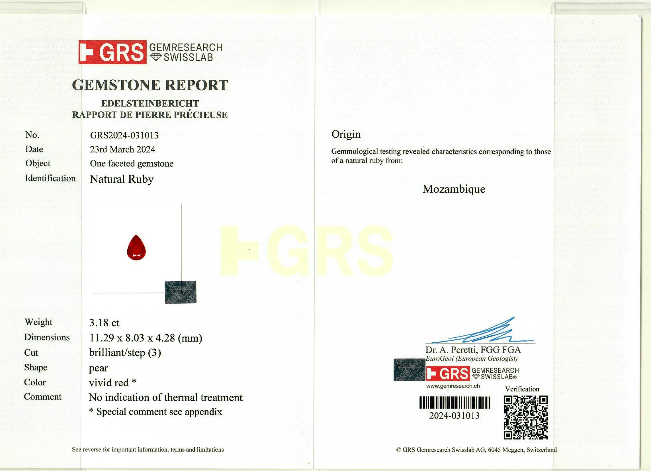 Mozambique Ruby 3.18 ct