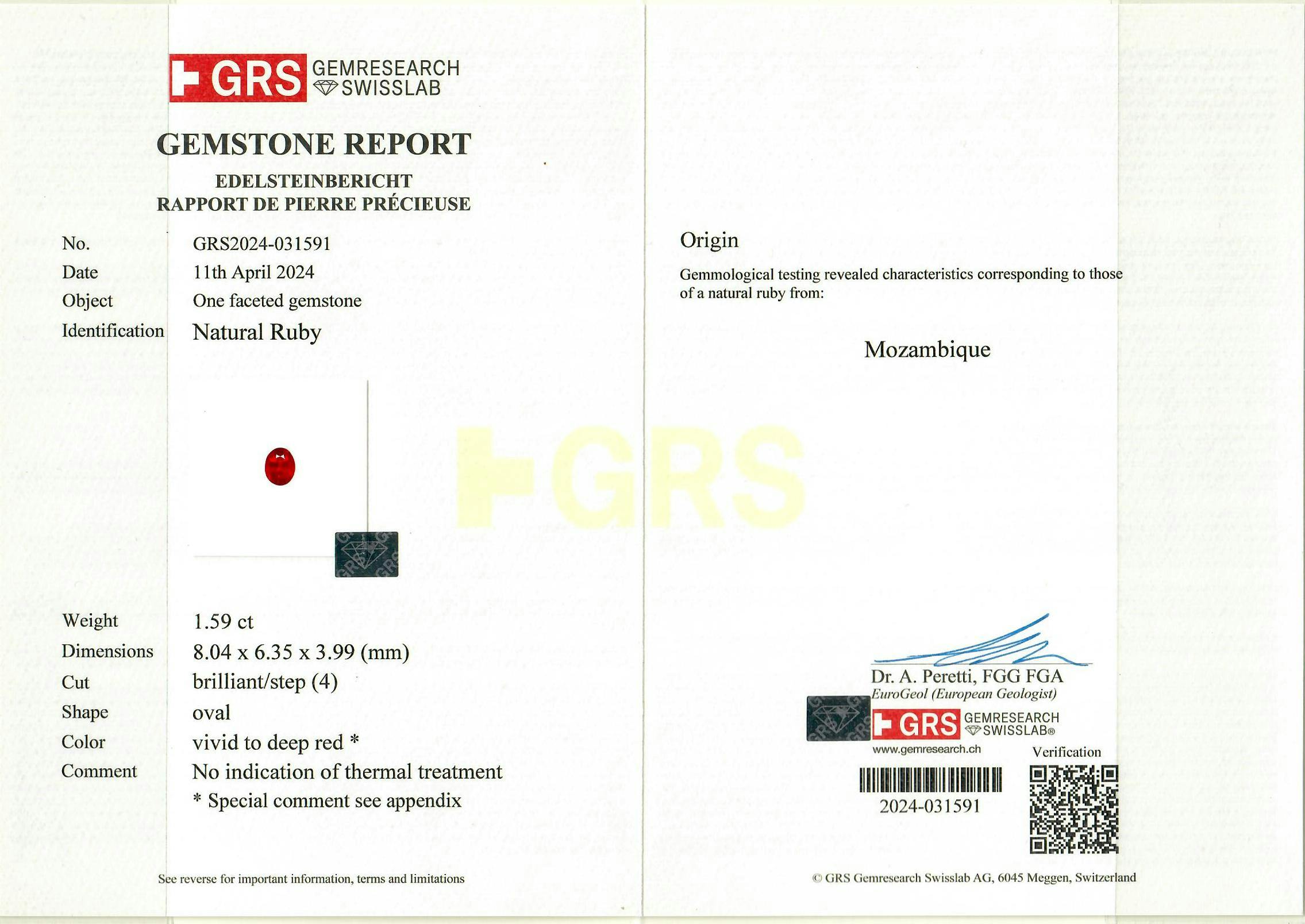 Mozambique Ruby 1.59 ct